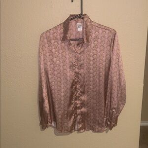 Peixoto Satin Blouse Size M Pink Seashell Print Button Up Silky Top